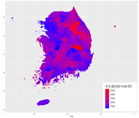 수도생산원(원/톤) 분포 지도 [이미지]